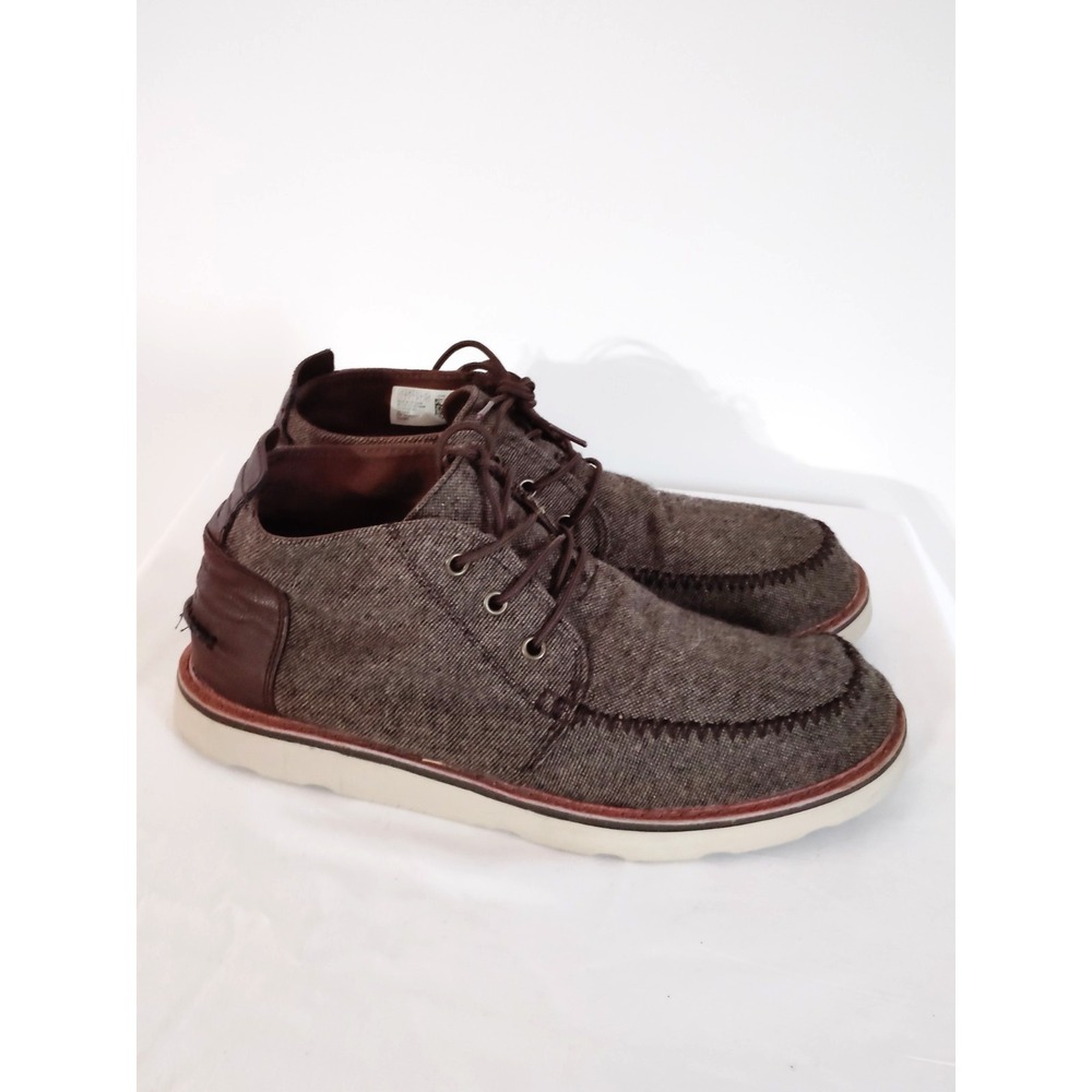 TOMS Men 11 Brown Wool Tweed Lace Up Moc Toe Casual Westen Biker Comfort Sneaker